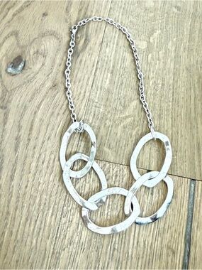 Silver Linked Oval Statement Necklace - Women Jewelry